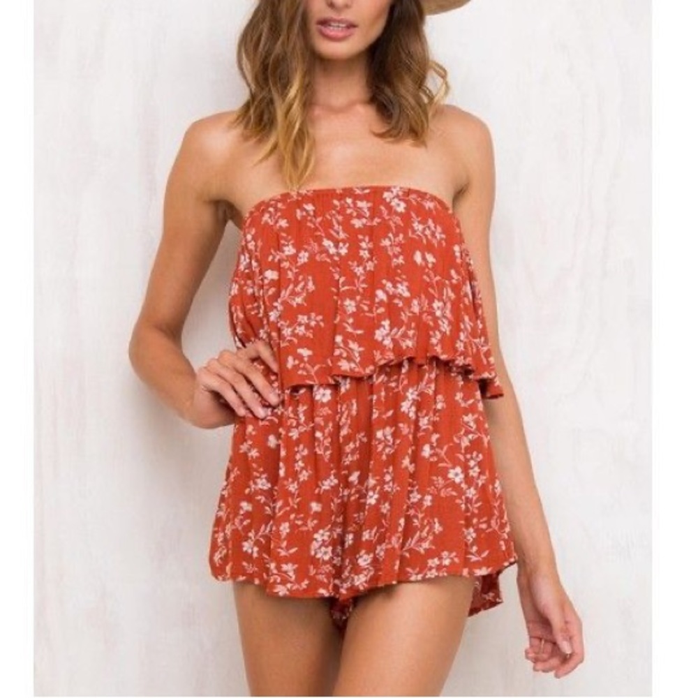 NWT Princess Polly Babylon Strapless Romper in Rust